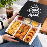 Boîte d'emballage alimentaire personnalisée avec séparateurs et coupelles à sauce, boîte à emporter écologique pour poulet frit, frites, salade
