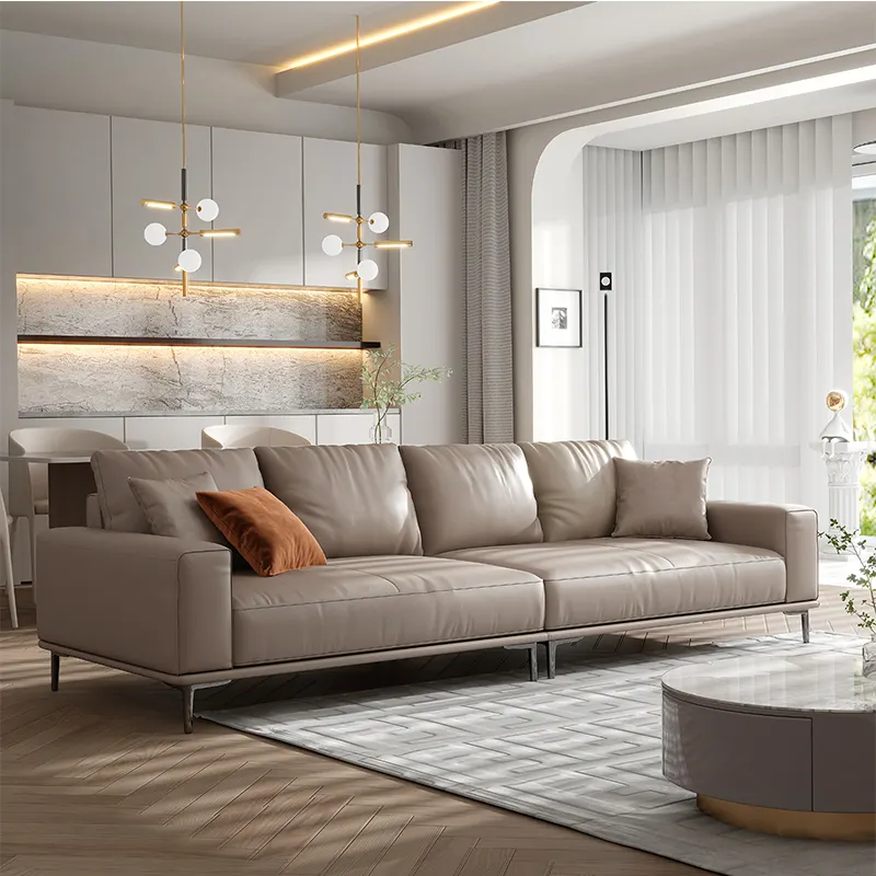 Furnitur Nordik Mewah Modern Italia Set Sofa Kulit Desain Sederhana Sofa Tempat Duduk Ganda