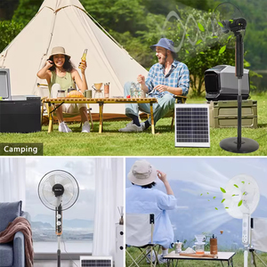 Solar Rechargeable Fan 16Inch Energy Efficient Standing AC DC Fans LED <b>Light</b> Solar <b>Panel</b> Single Wind Speed UP-FS-228 25W - Product Image 4