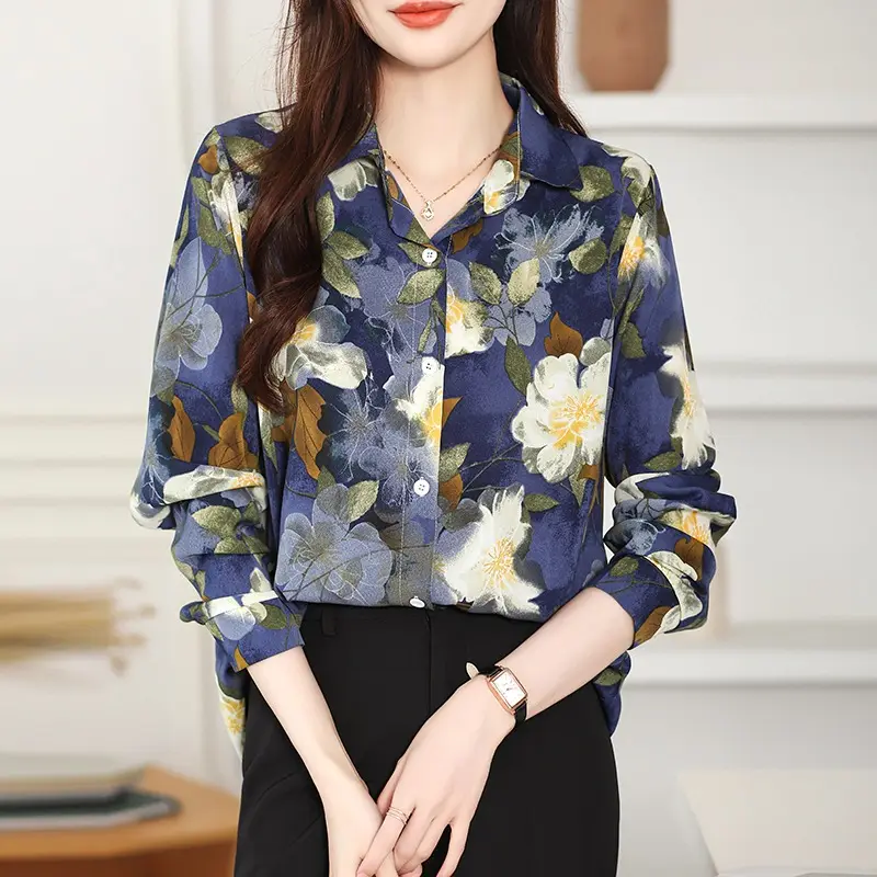 2024 Koreaanse Nieuwste Stijlvolle Designermode Damesshirts Met Bloemenprint Damesblouses Shirt 8005 #
