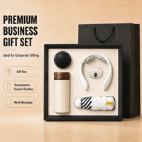 Ensemble cadeau minimaliste exécutif 5 en 1 : écouteurs, thermos, masseur de nuque, haut-parleur, parapluie