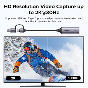 Carte de <span class=keywords><strong>capture</strong></span> UGREEN 2K 30Hz 4K en entrée pour USB 3.0/USB-C, 1080P 60FPS, faible latence pour le streaming et l'enregistrement de <span class=keywords><strong>jeux</strong></span>, compatible - Product Image 2