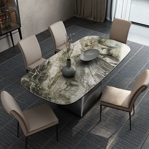 Ensemble table à manger haut de gamme 8 places dessus en marbre meubles de restaurant table à manger et ensemble de chaises pour 6 personnes - Product Image 1