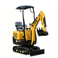 Mini-excavatrice avec fourches à palettes pour la manutention de palettes sur chantier