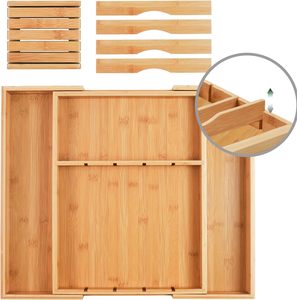 Organisateur de couverts extensible en bambou pour tiroir de cuisine, plateau à couverts, organiseurs de tiroirs en bambou, rangement de couverts - Product Image 3