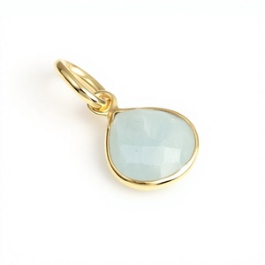 Colgante de Plata de Ley 925 con Baño de Oro de 18K y Rodio, con Aguamarina Azul Lechoso Natural de 12mm, Forma de Corazón, Joyería Minimalista para Regalo - Product Image 1