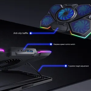 2025 새로운 노트북 쿨러 RGB 냉각베이스 노트북 스탠드 14 "-17" 인치 노트북을위한 속도 제어 기능이있는 플라스틱 노트북 냉각 패드 팬 - Product Image 2