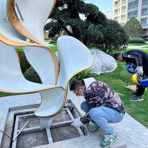 Escultura de Acero Inoxidable Abstracta para Exteriores, Estatua Metálica de Flor en Flor, Proyecto de Paisajismo de Plaza Urbana - Product Image 6