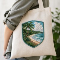 Patchs brodés personnalisés en gros, motifs Bouclier, Plage tropicale, Palmier, Ondulations texturées, Feuillage, thermocollants pour veste, sac à dos, souvenirs