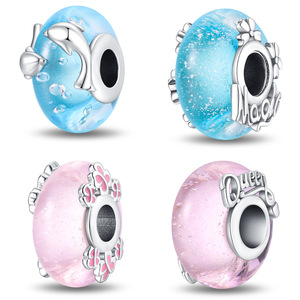 Copper Silver Plated Luminous Murano Glass Charm <b>Beads</b> <b>Set</b> Fit European Bracelet DIY Jewelry - Product Image 1