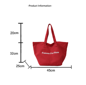 Özel Logo baskı büyük Tote çanta sıcak satış kırmızı büyük tuval logosu nakış omuz çantaları kadın alışveriş çantası - Product Image 3