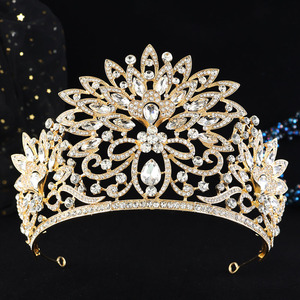 Couronne de <span class=keywords><strong>mariage</strong></span> baroque, diadème royal en filigrane doré pour mariée, costume, photographie, bal de promo, gala, serre-têtes couronnes vertes et colorées - Product Image 6