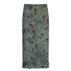 Women's Floral Print Midi Skirt Vintage A-Line Skirt with <b>lace</b> <b>Elastic</b> Waist and Wrinkled Edges Casual and Party Wear 2026 - Product Image 6