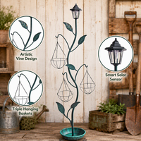 Support de pot de fleurs solaire à 3 paniers avec cadre en fer thermolaqué, paniers suspendus en fil métallique, écologique, durable, décoration de jardin extérieur