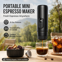 Mesin Kopi Espresso Portabel 20Bar, Mesin Kopi Kapsul Mini Isi Ulang untuk Perjalanan, Berkemah, dan Kantor