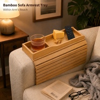 Table de repose-bras pliable personnalisable en bambou naturel pour boissons, collations, téléphone portable et télécommande – Idéale pour le salon