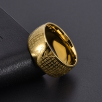 Herz-Sutra-Ring - Edelstahl Herren Mode Strukturierter Orakel-Ring im Chinesischen Stil Breiter Ring 18K Gold Accessoires