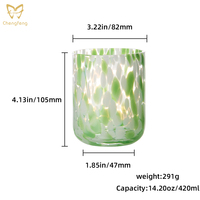Verre à boire artisanal en verre moucheté coloré 420 ml style Murano – Gobelet artistique pour jus, café glacé, cocktail