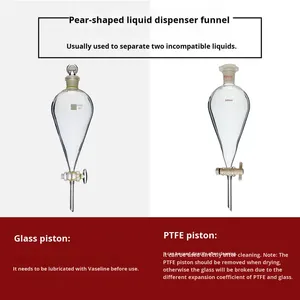 Funil de Separação em Forma de Pêra para Laboratório, Separação Óleo-Água, com Válvula de PTFE e Pistão de Vidro - Product Image 5
