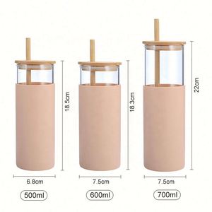 Nouvelle Arrivée Gobelet Sportif Personnalisé 500 ml en Verre avec Couvercle en Bambou, Manchon en Silicone et Pailles - Product Image 2