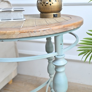 INNOVA Rustic Small Solid Wood Carved Coffee <b>Table</b> Shelf Metal Frame Easy Assembly Antique Shabby Chic Design Home Furniture - Product Image 5