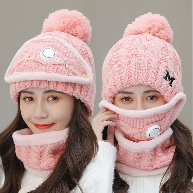 Ensemble de 3 pièces de Ski en molleton pour femmes, bonnet, masque, écharpe, coupe-vent, chaud, tendance