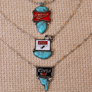 Collana in Stile Occidentale per Donna <span class=keywords><strong>e</strong></span> Uomo, Collane Rosse con Pendenti Geometrici a Fulmine <span class=keywords><strong>e</strong></span> Goccia d'Acqua, Turchese <span class=keywords><strong>e</strong></span> Rosso - Product Image 2