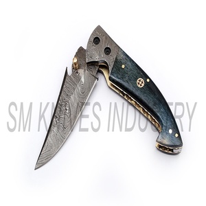 Couteau de poche multifonctionnel en acier, pliant fait main de damas avec étui en cuir (smk1232) couteau multifonctionnel en acier, couteaux Sm en bois PK - Product Image 4