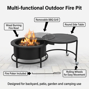Barbecue <span class=keywords><strong>portable</strong></span> rond avec foyer, <span class=keywords><strong>table</strong></span> latérale, pour jardin, terrasse, bois et charbon <span class=keywords><strong>de</strong></span> bois - Product Image 3