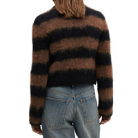 Pull en Mohair Personnalisé pour Femme, Tricoté, Rayé, Col Rond, Doux et Chaud, Épais 7GG, Haute Qualité, 300g, Collection Printemps-Hiver 2025 – Vente en Gros
