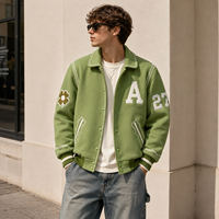 Veste de baseball verte personnalisée avec broderie chenille, veste bomber streetwear, veste universitaire pour homme