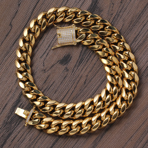 สร้อยคิวบาแบบกลมขนาด 14 มม. สำหรับผู้ชาย ทำจากสแตนเลสสตีล สร้อยคิวบาแฟชั่น Tanjing สร้อยคอ Lijing - Product Image 3