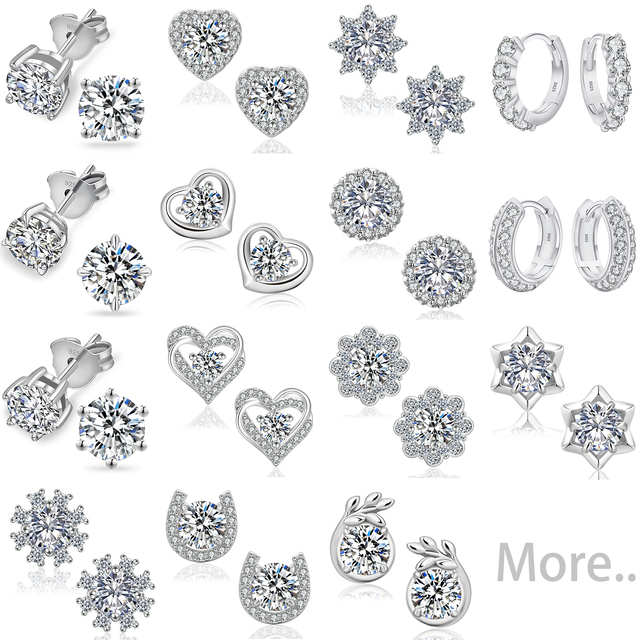 Sparkly 0.6/1/1.2/2/3CT Moissanite Stud 925 Sterling Silver 14K White Gold Jewelry Men GRA VVS Lab Created Diamond Earring Women
