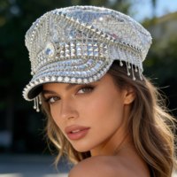 Chapeaux de fête pour femmes, style militaire steampunk, avec paillettes argentées, strass et pompon en cristal, personnalisables, 3 MOQ, vente en gros
