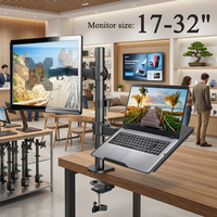 Supporto per Monitor Doppio di Alta Qualità 17-32 Pollici, Capacità di Carico 10 KG, Schermo Secondario 2-in-1, Staffa di Supporto con Morsetto a Perforazione