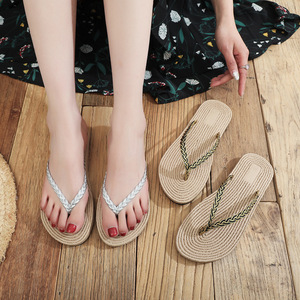 Sandali Estivi in <span class=keywords><strong>Paglia</strong></span> alla Moda per Studentesse, <span class=keywords><strong>Ciabatte</strong></span> Casual da Spiaggia per Vacanze al Mare - Product Image 1