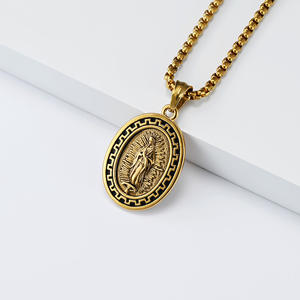 Virgin Mary Pendant Necklace Men's Titanium Steel Oval Religious Charm Gift Jewelry Fashion <b>Chain</b> Street Style Punk Look - Product Image 4