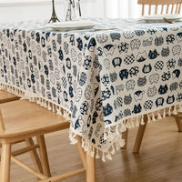 Nappe de table rectangulaire moderne personnalisable à motif de dessin animé, anti-poussière, imperméable, réutilisable, multi-tailles, en tissu de lin avec pompons