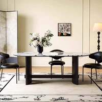 Table à manger ovale extensible de luxe italienne avec plateau en pierre et base en bois massif pour la maison, la villa, l'hôtel, la salle à manger