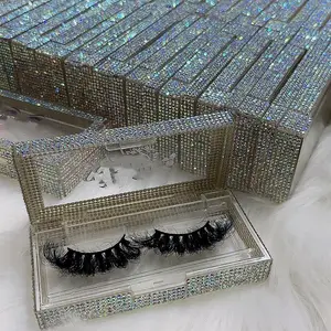 Bulk 3d Mink Fluffy Lashes With Dramatic Private Label Glitter Rhinestone Lash Boxes Natural Eyelashes Wholesale