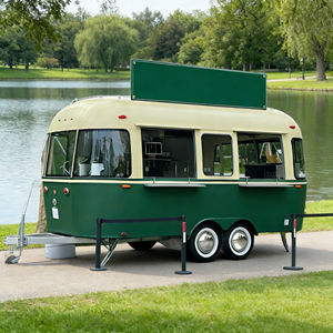 รถเข็นขายของเคลื่อนที่สแตนเลส 4 ล้อ สีเขียวและครีม พร้อมดีไซน์วินเทจ สำหรับขายไอศกรีมและอาหารในเมือง - Product Image 2