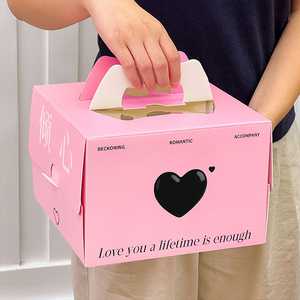 Custom OEM FDA Certified Takeaway Large Paper Bakery Box Valentine Gift Packaging Pink Cardboard Cake Box Set <strong>with</strong> Insulated Bag - Product Image 2