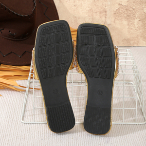 <span class=keywords><strong>Sandalias</strong></span> <span class=keywords><strong>planas</strong></span> de diamantes de imitación para mujer, adorno de punta cuadrada, zapatillas deslizantes en espiga, chanclas para mujer <span class=keywords><strong>con</strong></span> diamantes de imitación - Product Image 5