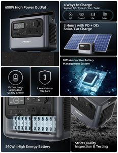 Générateur Portable Rechargeable 540Wh 600W 1000W 3000W 300W 2000W 30KW 100W 9000W 500W – Stations d'Énergie Légères - Product Image 2