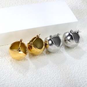 Pendientes de Aro Pequeños de Acero Inoxidable con Cuentas Redondas Huecas, Joyería Chapada en Oro para Mujer, Pendientes de Aro Gruesos Irregulares en Forma de Burbuja y U - Product Image 3