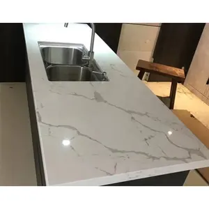Artificial stone slab l shape island prefarbricated quartz kitchen countertop