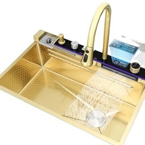 Fregadero de cocina inteligente dorado TOP1, <span class=keywords><strong>lavabo</strong></span> de agua de lluvia de ballena de acero inoxidable grueso grande, diseño moderno para cocinas caseras - Product Image 4