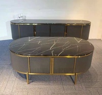 Ensemble de tables basses en marbre noir au design moderne et épuré, meuble TV de luxe, table centrale pour le salon de la maison