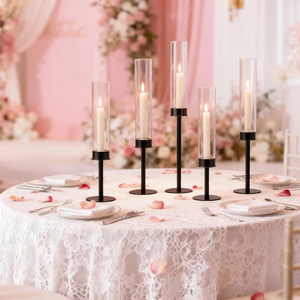 <span class=keywords><strong>Bougeoir</strong></span> <span class=keywords><strong>noir</strong></span> avec couvercle en verre, décoration de mariage, centre de table, bougeoirs pour bougies coniques, décoration de fête, décoration de la maison - Product Image 6
