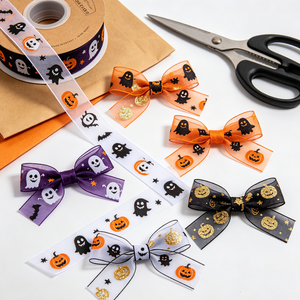 Ruban en organza transparent de luxe sur mesure avec nœud personnalisé, boîte cadeau avec logo personnalisé, pour décoration de fête d'Halloween - Product Image 1